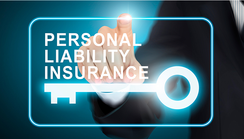 Digital graphic highlighting personal liability insurance with a key icon